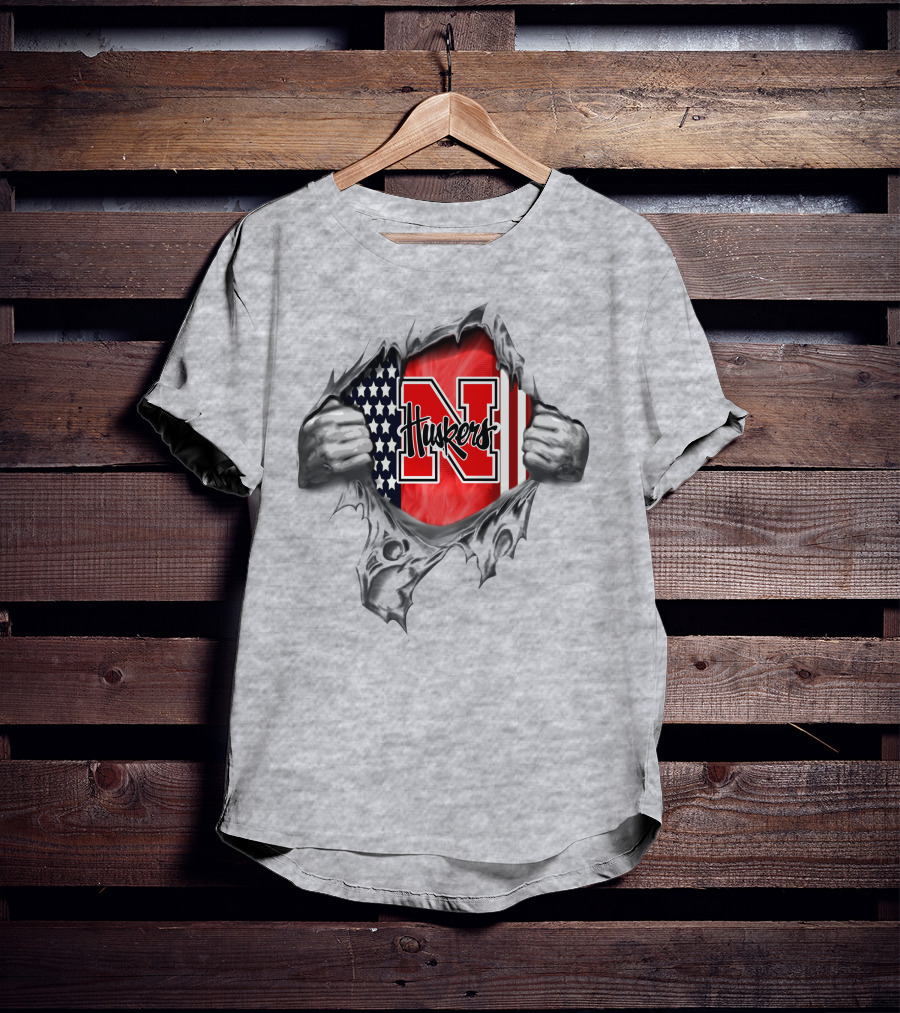 American Flag Nebraska Huskers N Logo Torn T-Shirt