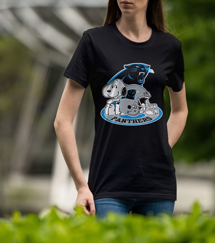 Snoopy Hugging Carolina Panthers Helmet With Team T-Shirt