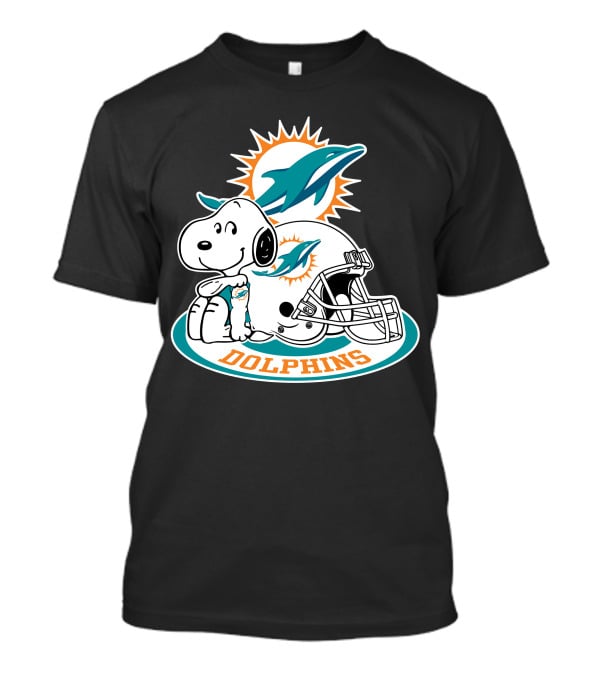 Miami Dolphins Snoopy Helmet Logo With Peanuts Character T-Shirt