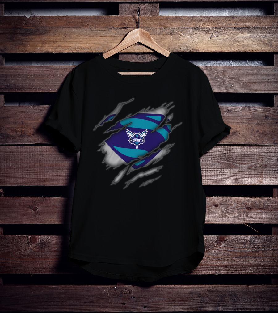 Charlotte Hornets Logo Ripped Superman Style T-Shirt