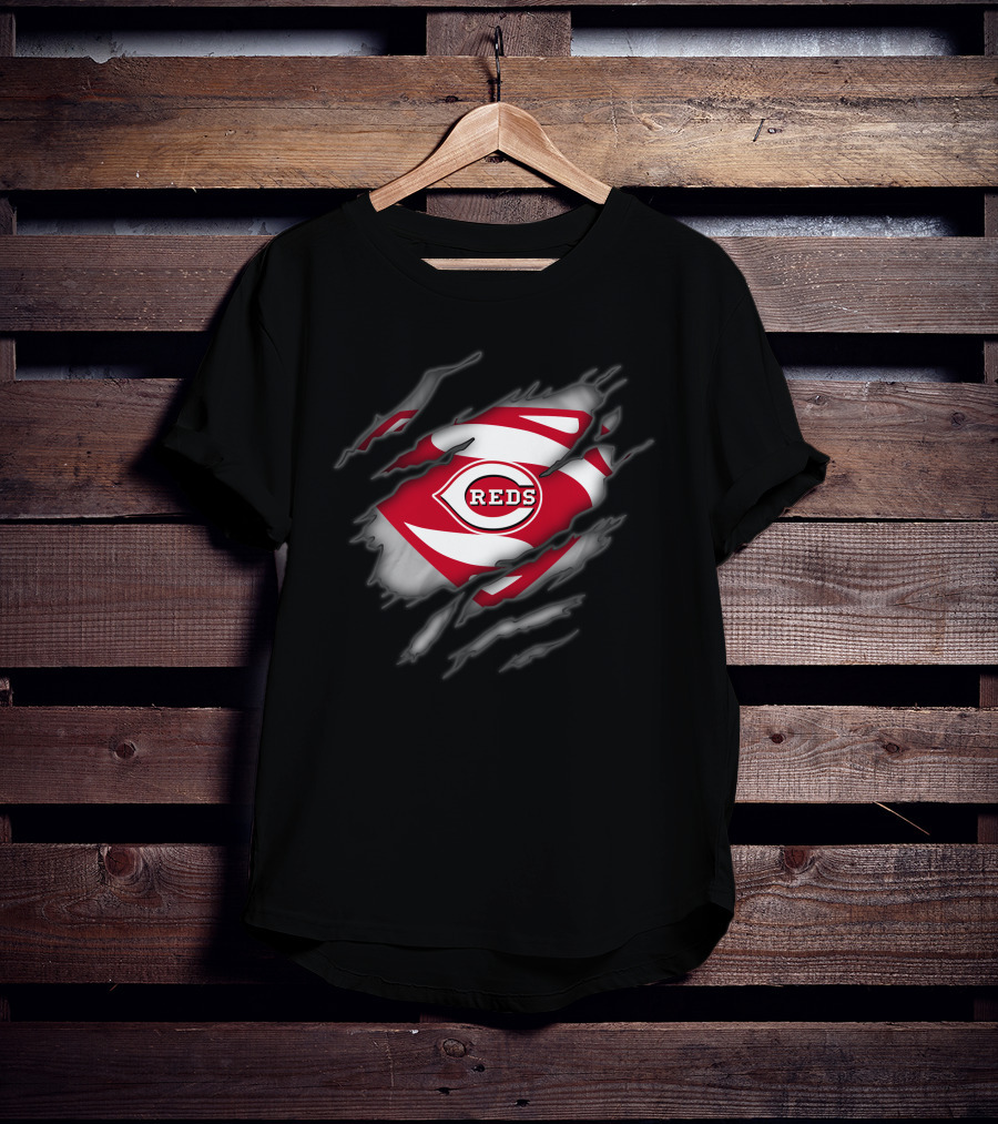 Cincinnati Reds Logo Superman Style Tear Reveal T-Shirt