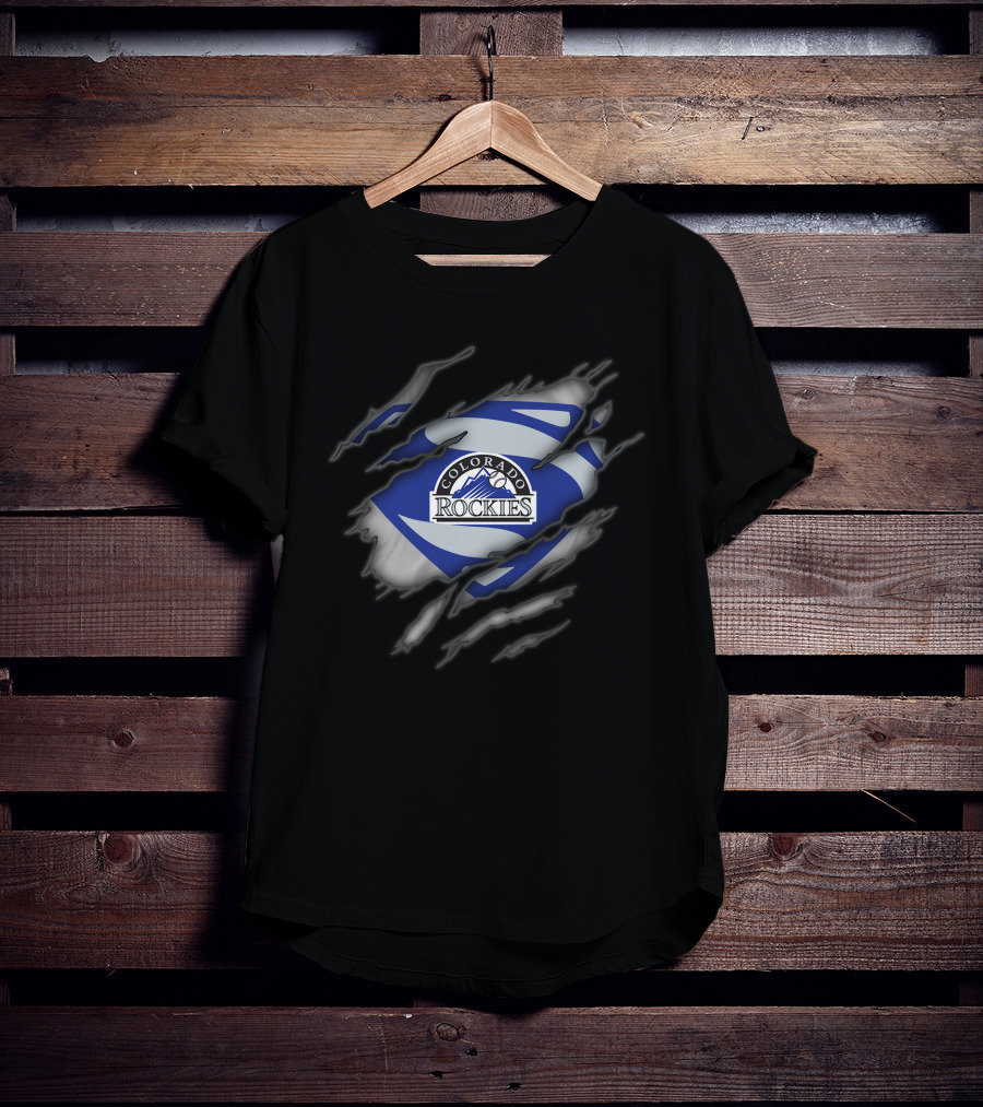 Colorado Rockies Emblem With Superman Style Rip Effect T-Shirt