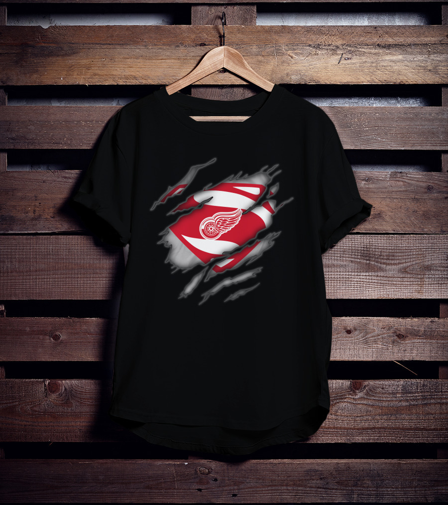 Detroit Red Wings Hockey Superman Logo Fusion T-Shirt
