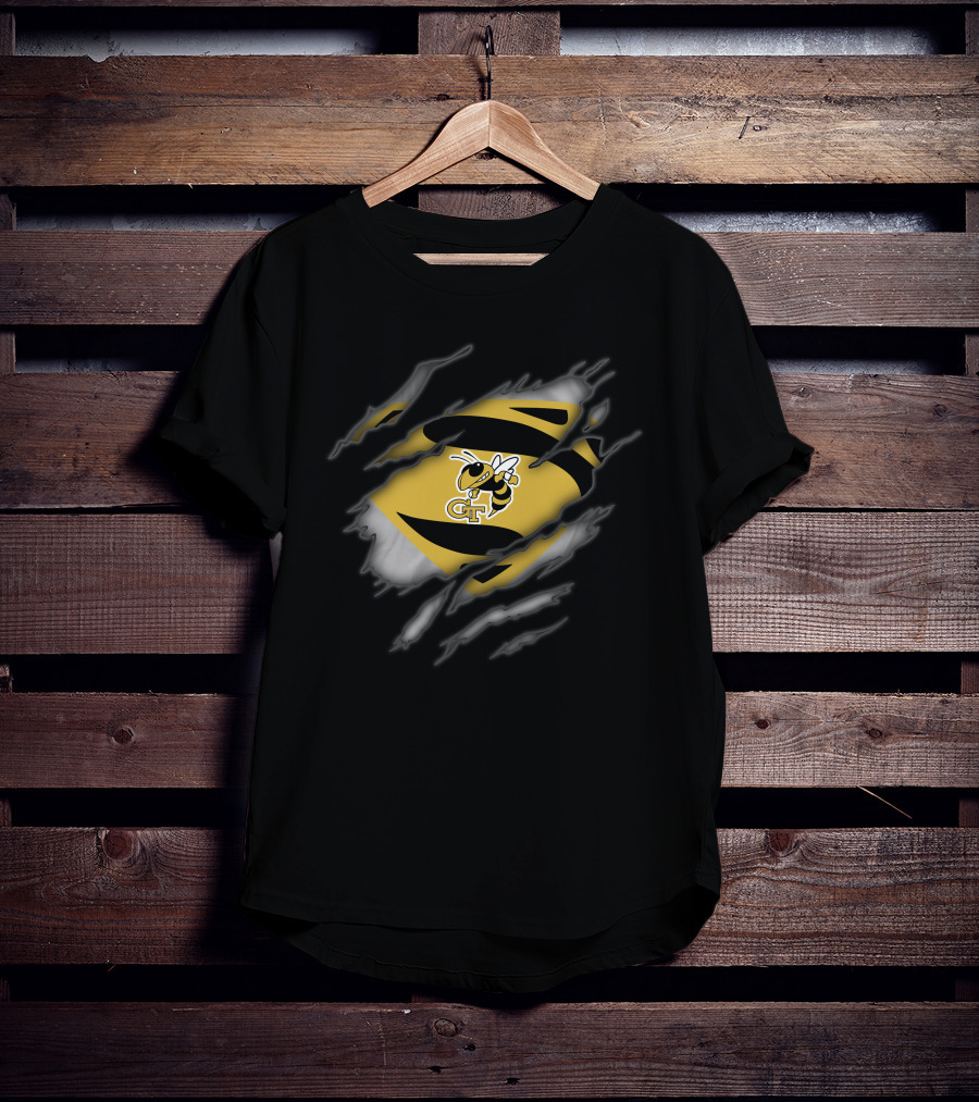 Georgia Tech Yellow Jackets Superman Logo Ripped Effect T-Shirt