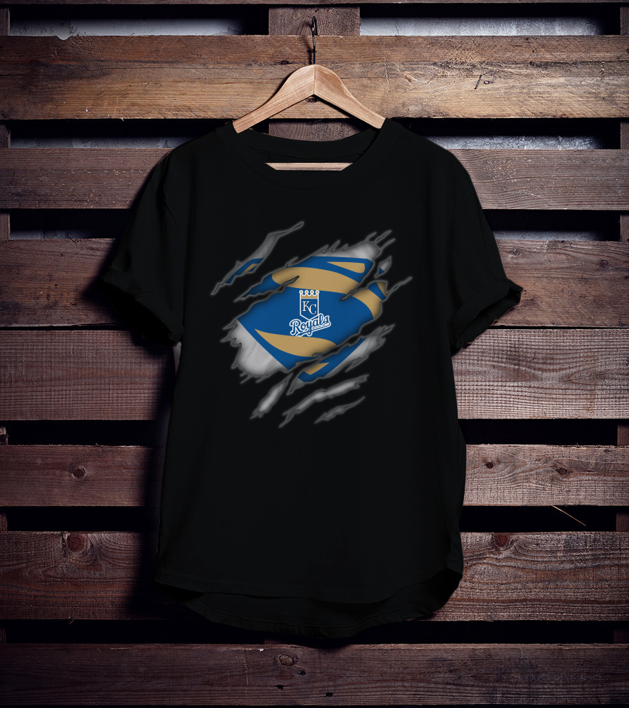 Kansas City Royals Kc Badge With Superman Style Tear Effect T-Shirt