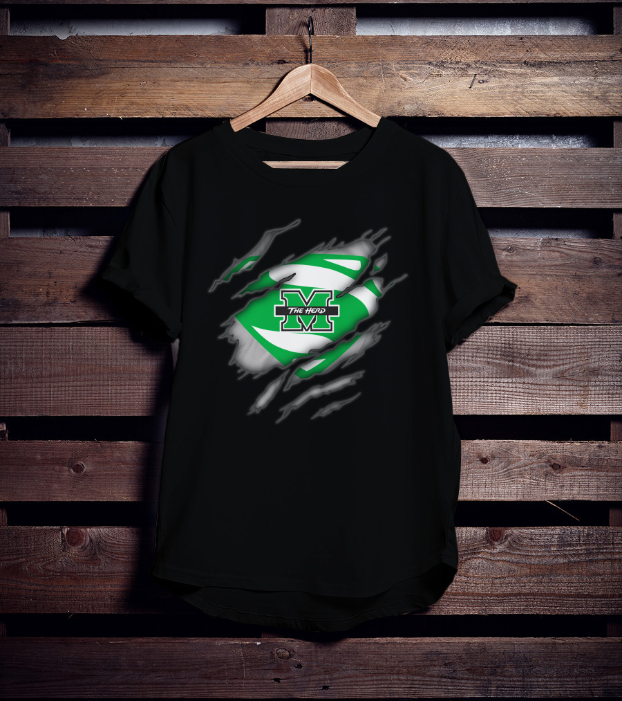 Marshall Thundering Herd M Logo Inside Superman-Style Rip T-Shirt