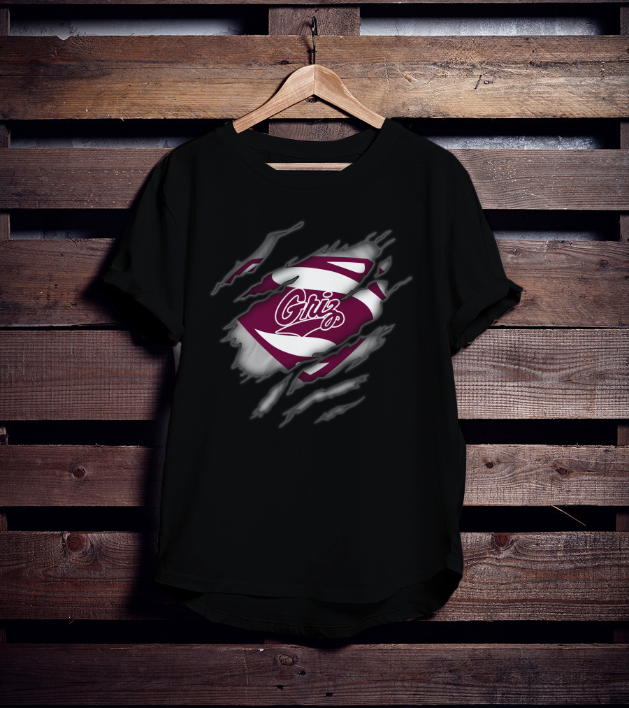 Griz Montana Grizzlies Superman Logo Rip T-Shirt