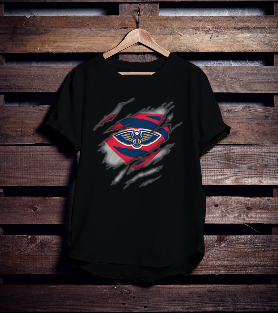 New Orleans Pelicans Logo Ripped Superman Style T-Shirt