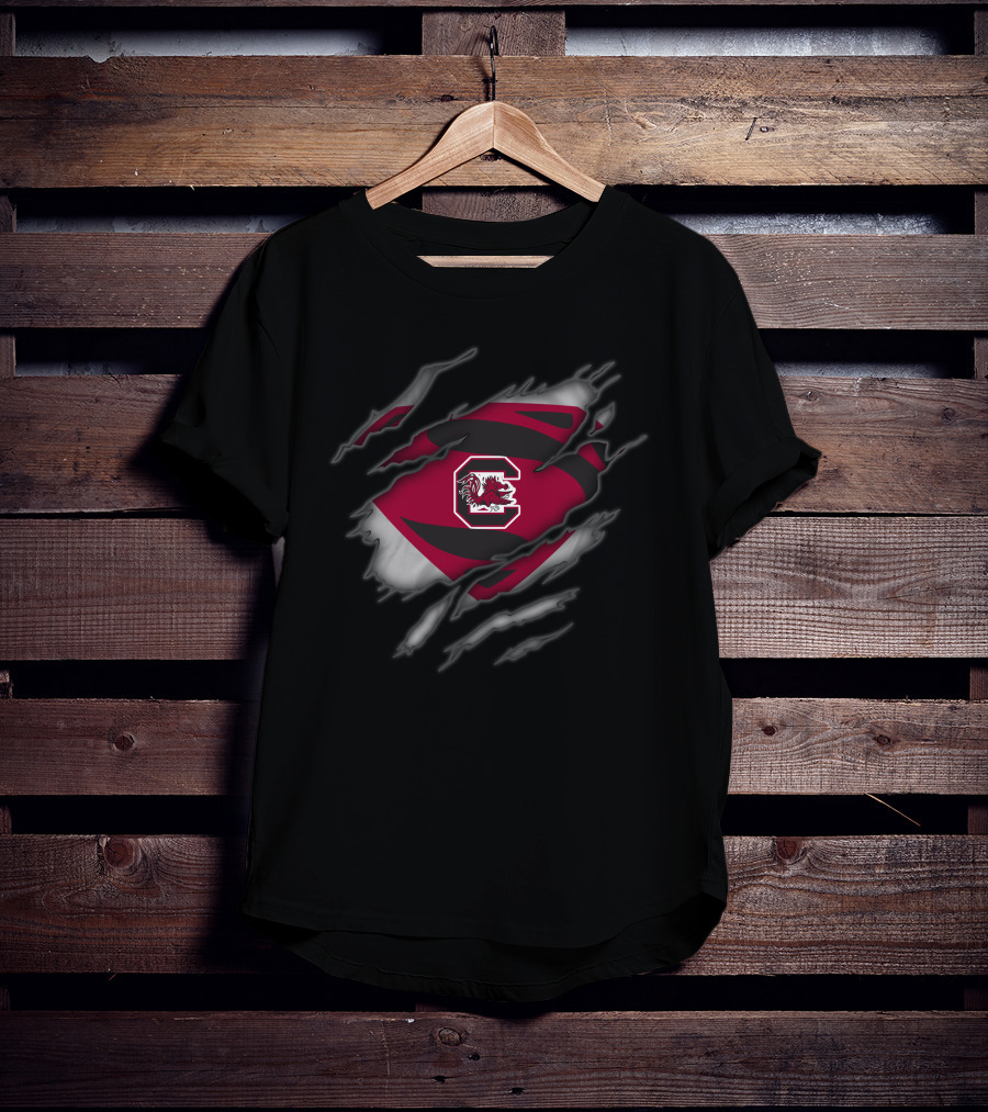South Carolina Gamecocks Logo Superman-Style Ripped Chest T-Shirt