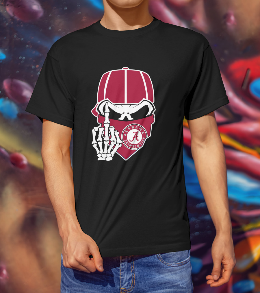 Alabama Crimson Tide Skull Bandana Skeleton Hand T-Shirt