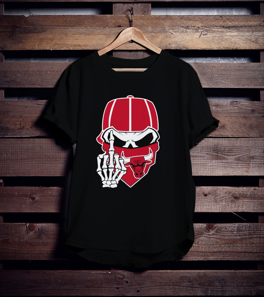 Chicago Bulls Skull Bandana Skeleton Hand Gesture T-Shirt