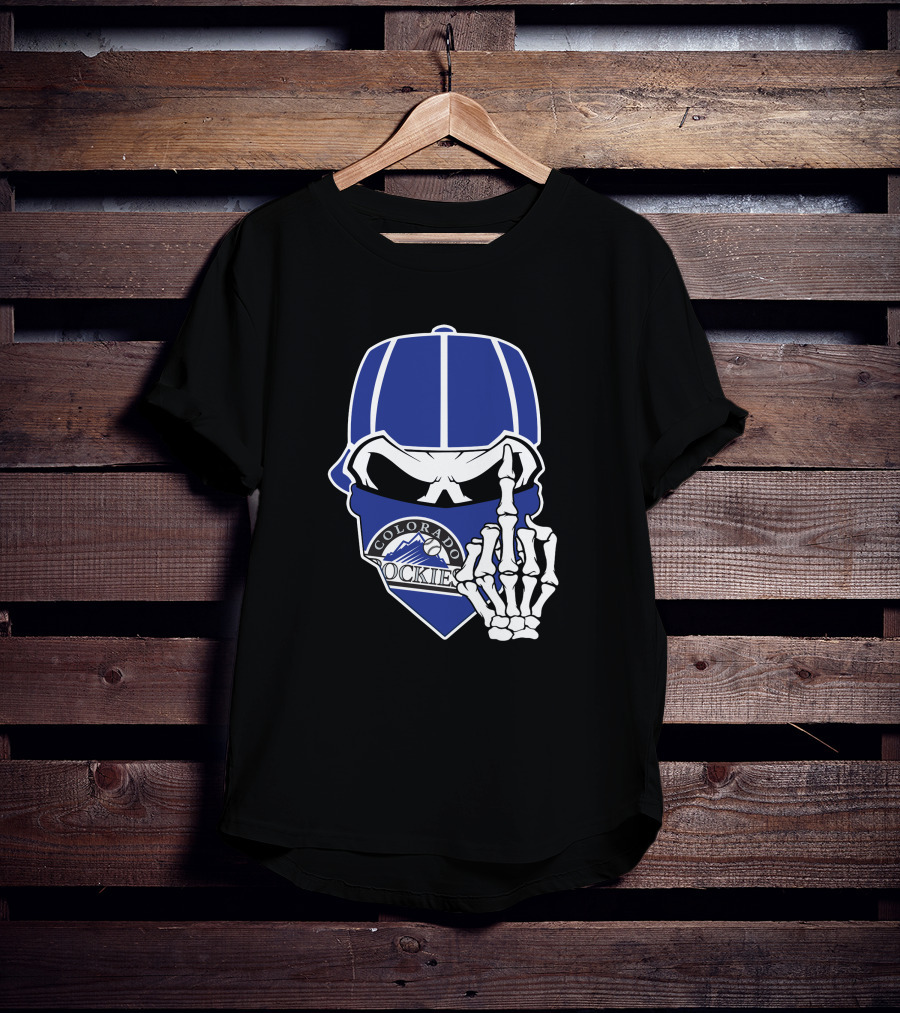 Colorado Rockies Skull Bandana With Skeleton Hand T-Shirt