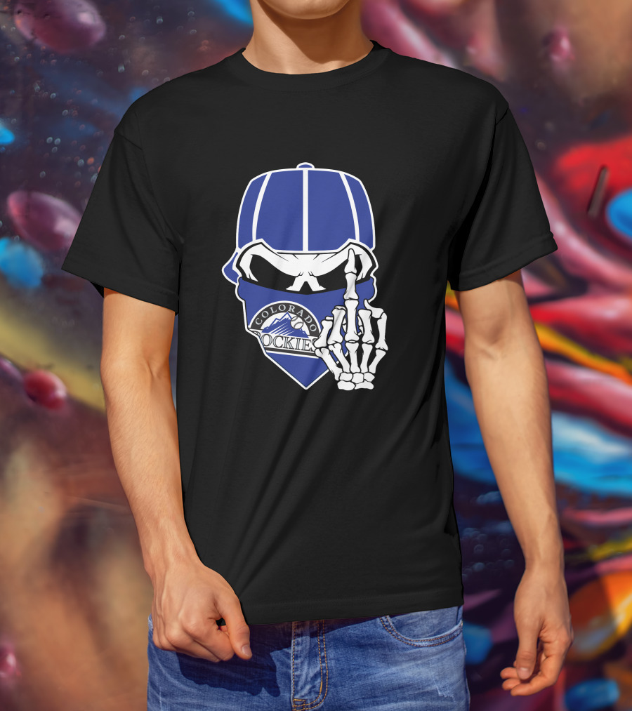 Colorado Rockies Skull Bandana With Skeleton Hand T-Shirt