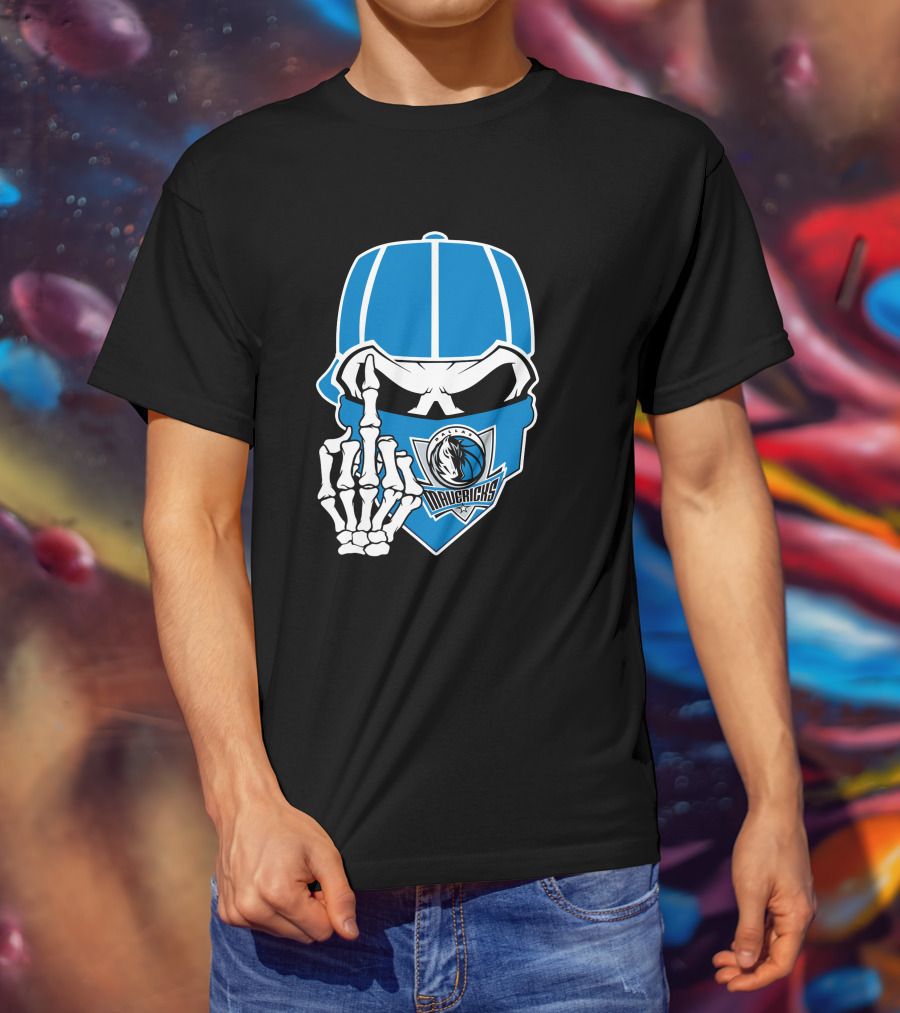 Dallas Mavericks Skull Bandana Skeleton Hand T-Shirt