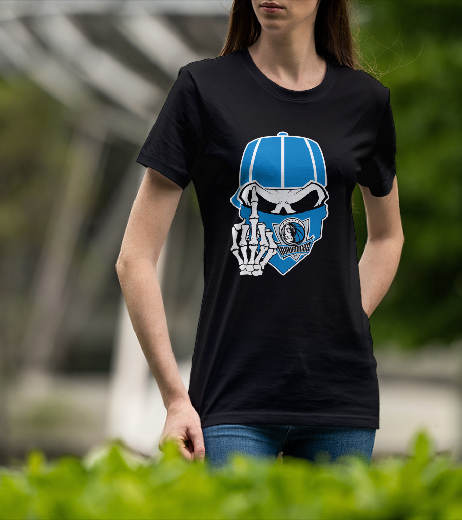 Dallas Mavericks Skull Bandana Skeleton Hand T-Shirt
