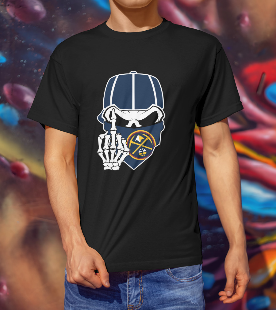 Denver Nuggets Skull Bandana Skeleton Hand T-Shirt