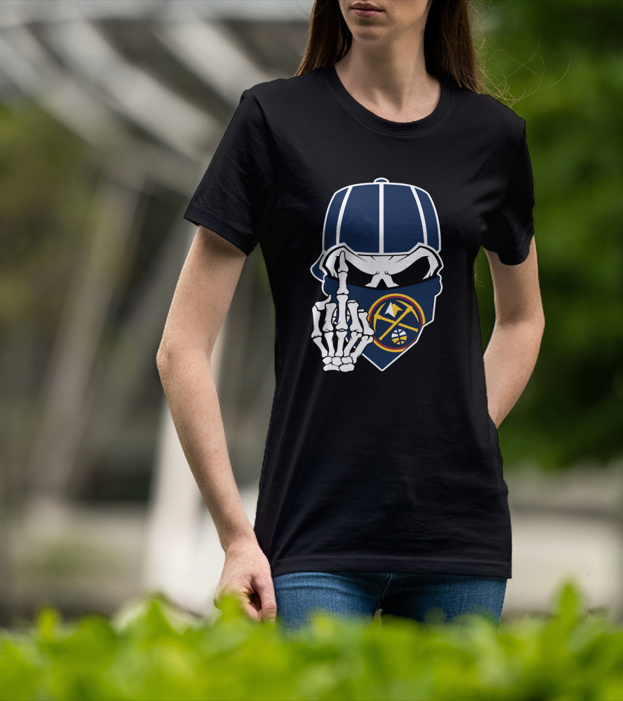 Denver Nuggets Skull Bandana Skeleton Hand T-Shirt
