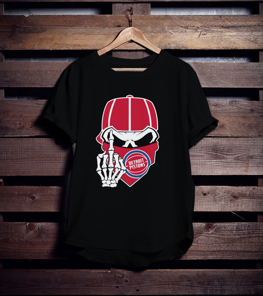 Detroit Pistons Skull Bandana Skeleton Gesture T-Shirt