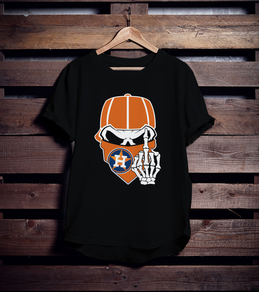Houston Astros Skull With Cap And Skeleton Hand T-Shirt