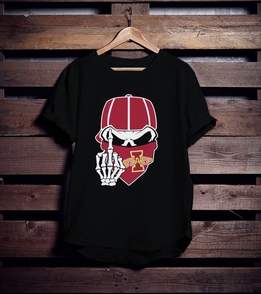 Iowa State Cyclones Skull Bandana Skeleton Hand Gesture T-Shirt