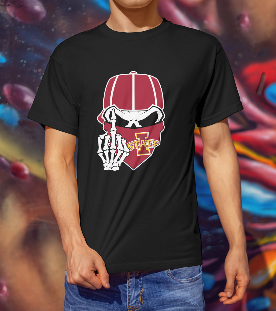 Iowa State Cyclones Skull Bandana Skeleton Hand Gesture T-Shirt