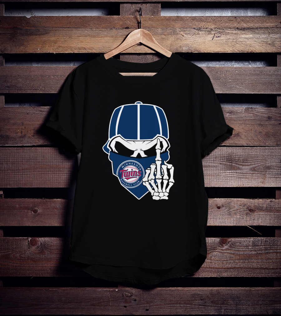 Minnesota Twins Baseball Club Skull With Skeleton Hand Symbol T-Shirt
