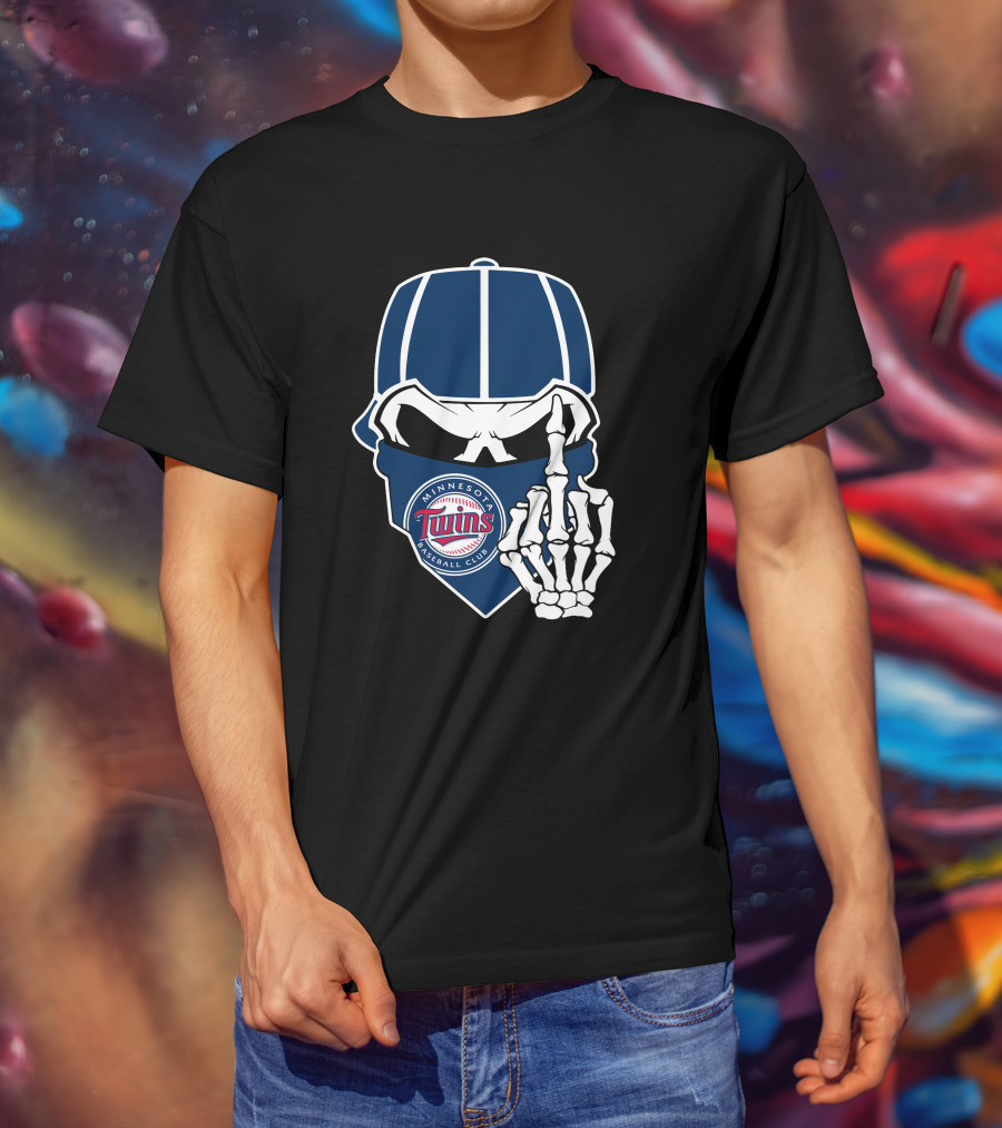 Minnesota Twins Baseball Club Skull With Skeleton Hand Symbol T-Shirt