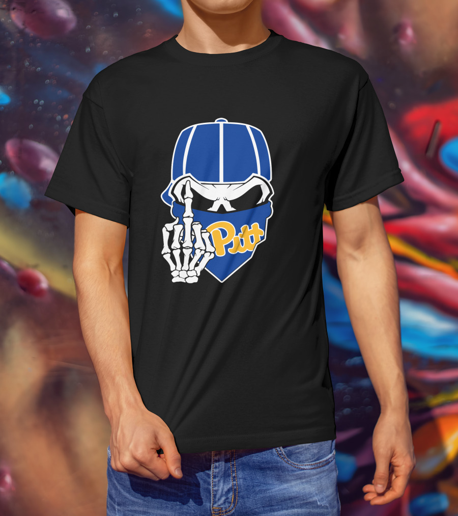 Pitt Panthers Skull Skeleton Hand T-Shirt