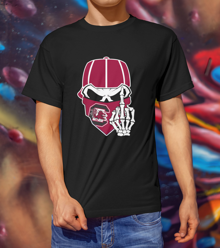 South Carolina Gamecocks Skull Bandana Skeleton Hand T-Shirt