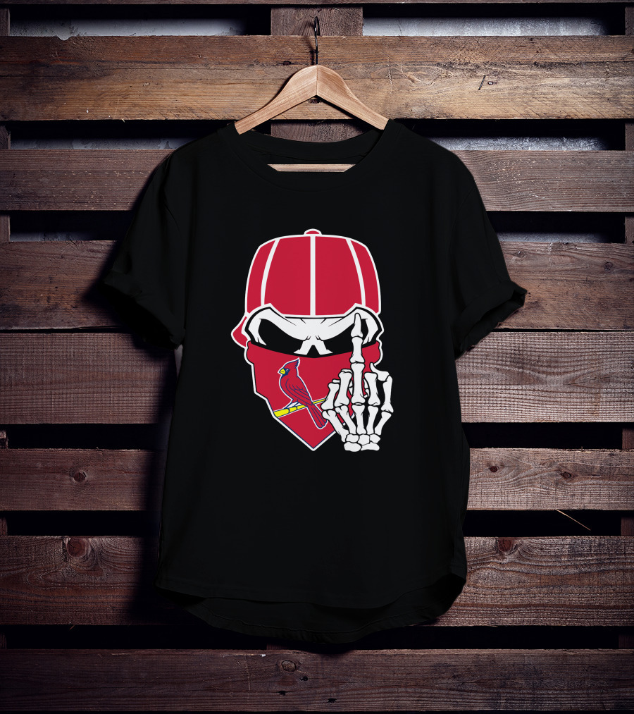 St Louis Cardinals Skull With Bandana And Skeleton Hand T-Shirt