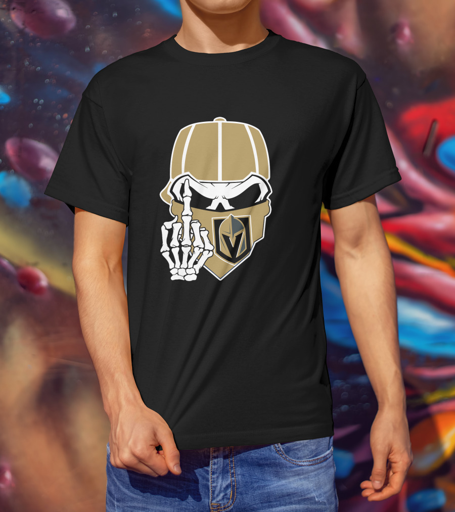 Vegas Golden Knights Skull Skeleton Middle Finger T-Shirt