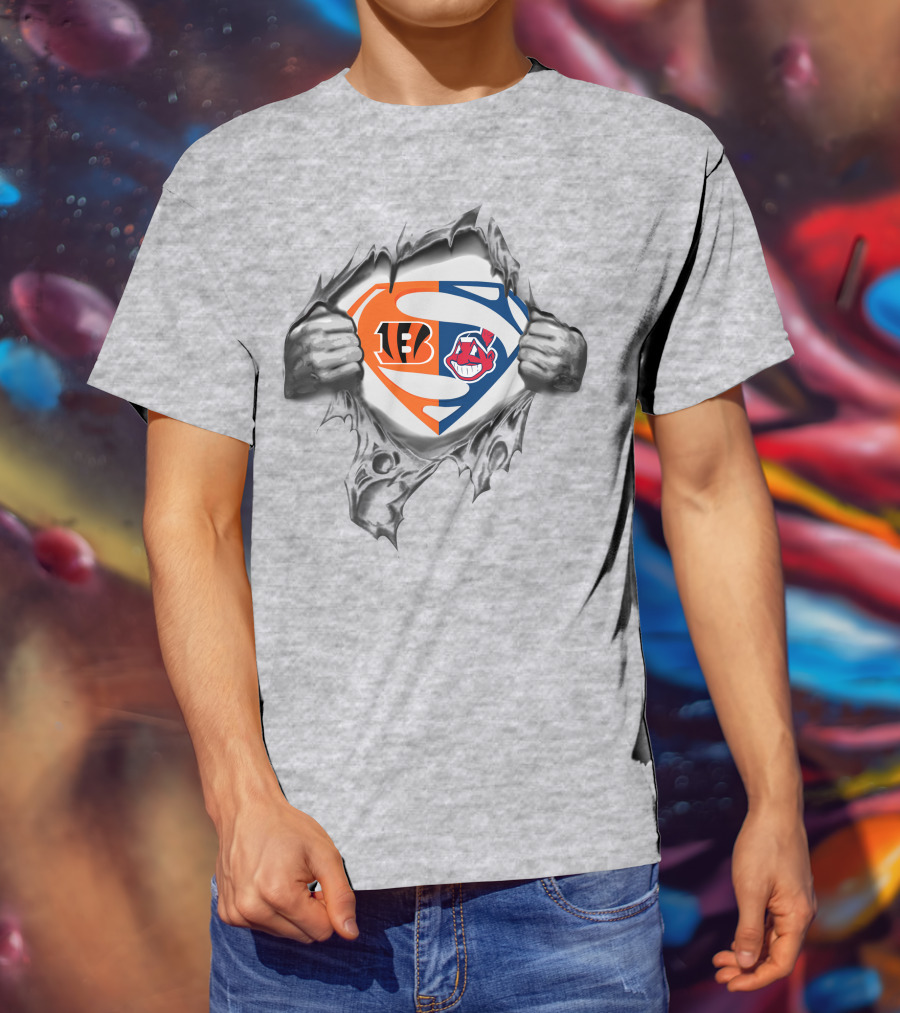 Bengals Cleveland Indians Superman Logo Combination T-Shirt
