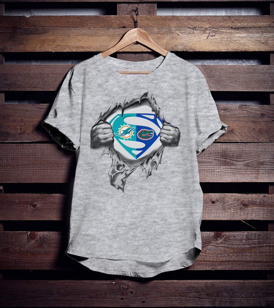 Miami Dolphins Florida Gators Superman Logo Fusion T-Shirt
