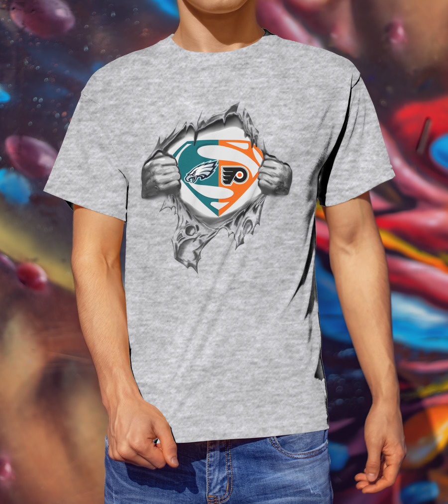 Eagles Philadelphia Flyers Superman Logo Fusion T-Shirt