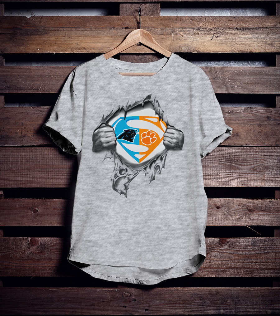 Carolina Panthers Clemson Tigers Superman Logo Combination T-Shirt