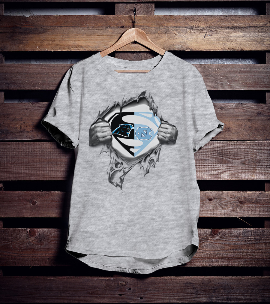 Carolina Panthers North Carolina Tar Heels Superman Logo Fusion T-Shirt