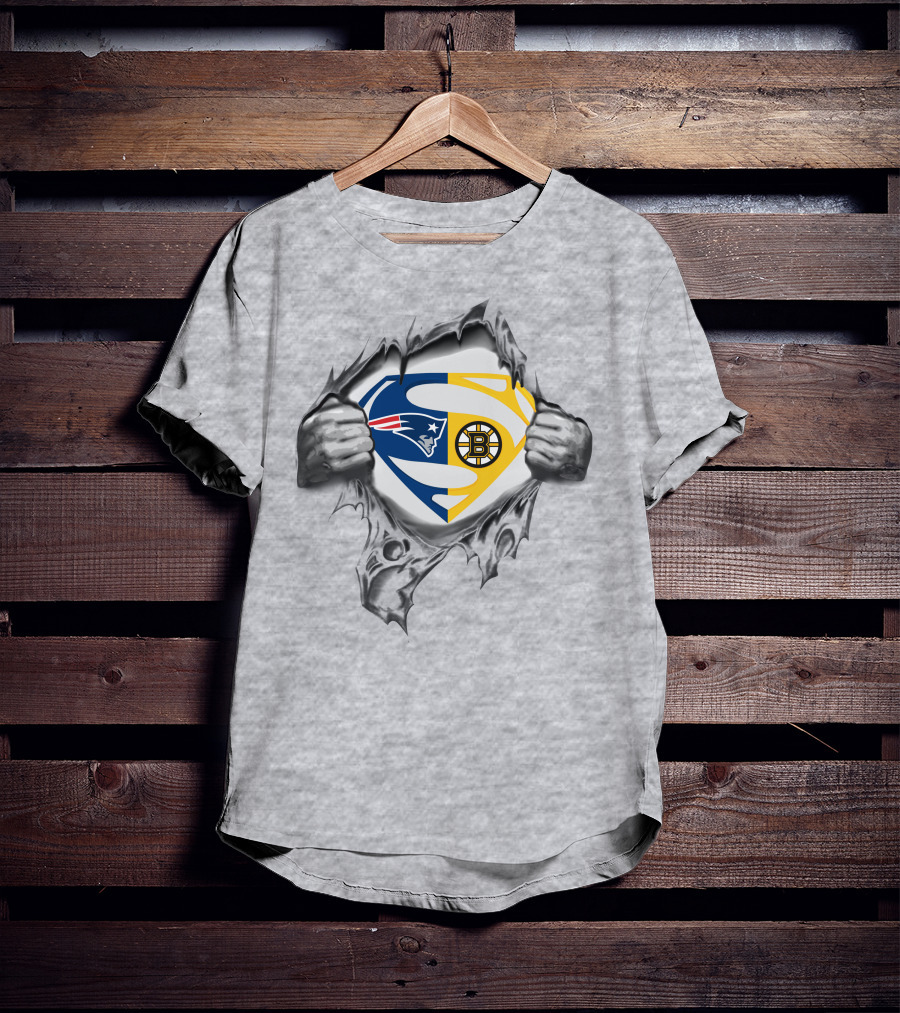 Patriots Boston Bruins Superman Logo Fusion T-Shirt