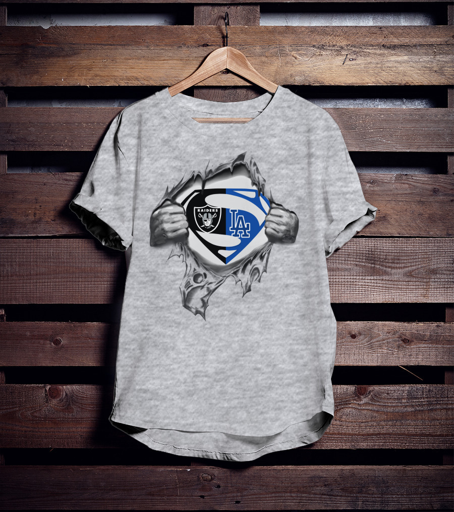 Raiders Los Angeles Dodgers Superman Logo Combo T-Shirt