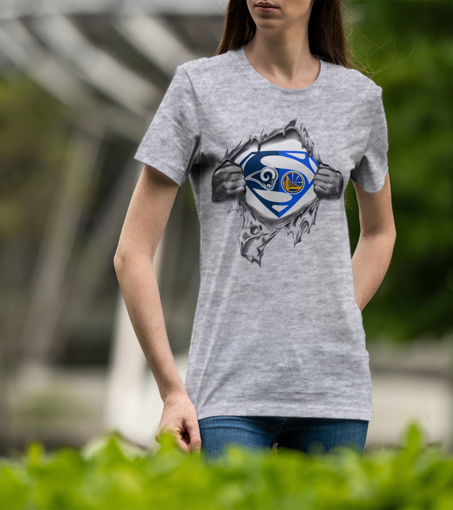 Rams Golden State Warriors Superman Logo Crossover T-Shirt