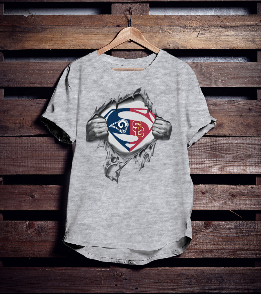 Rams Usc Trojans Superman Logo Mashup Fusion T-Shirt