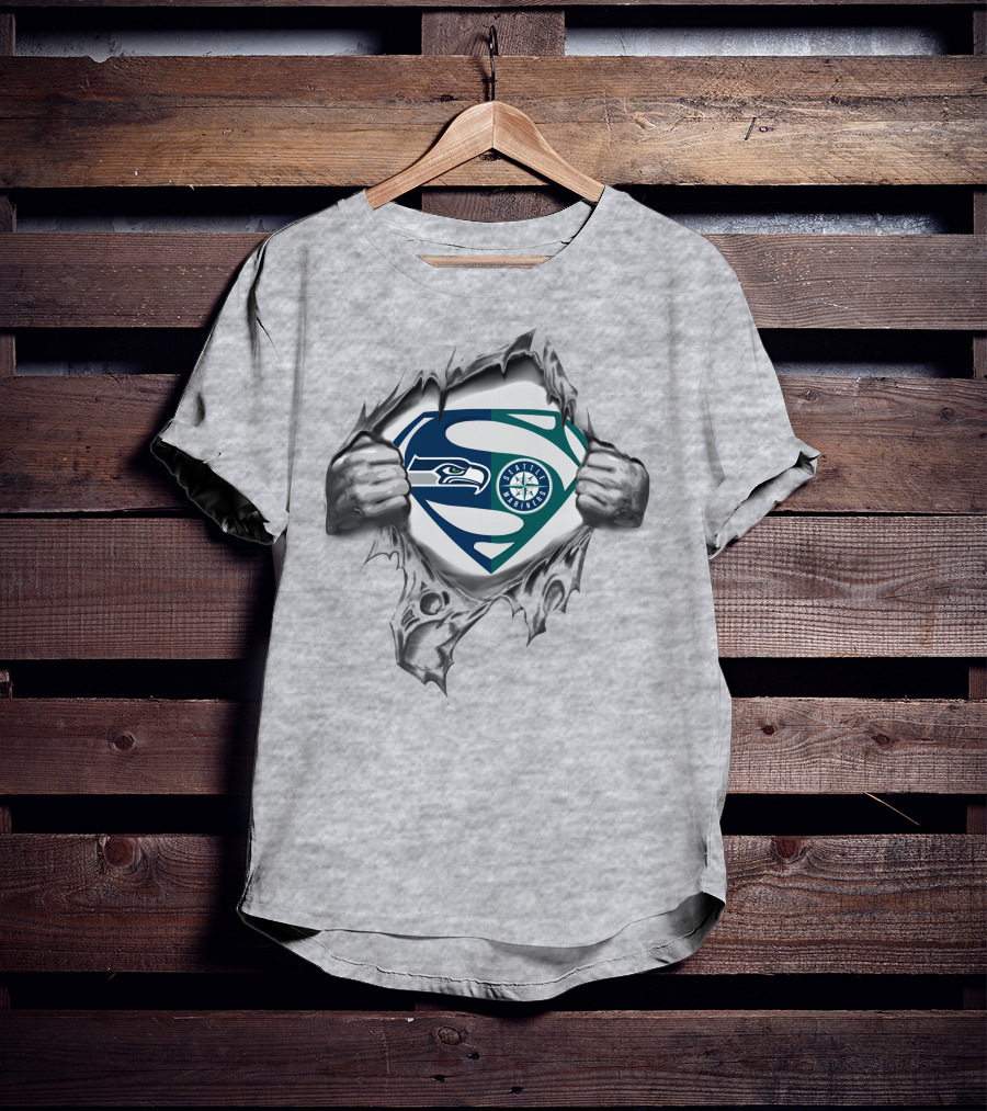 Superman Seattle Seahawks Mariners Logo Mashup T-Shirt