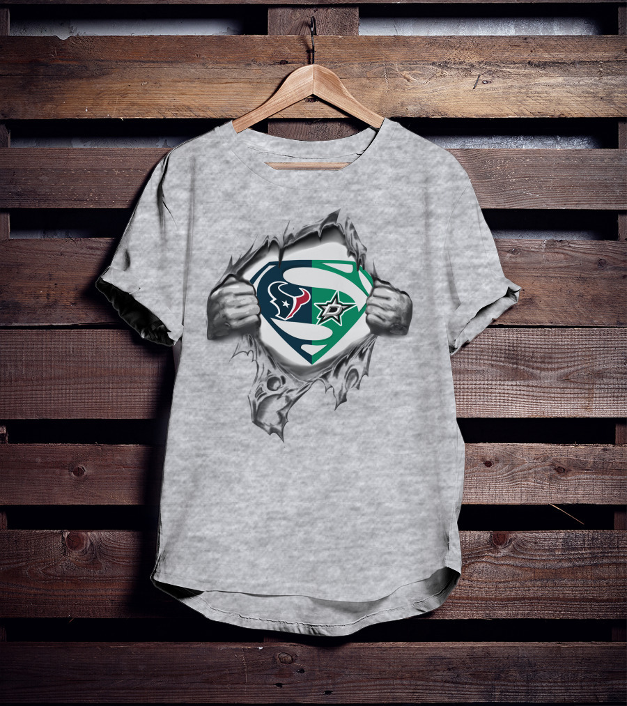 Texans Dallas Stars Superman Logo Crossover T-Shirt