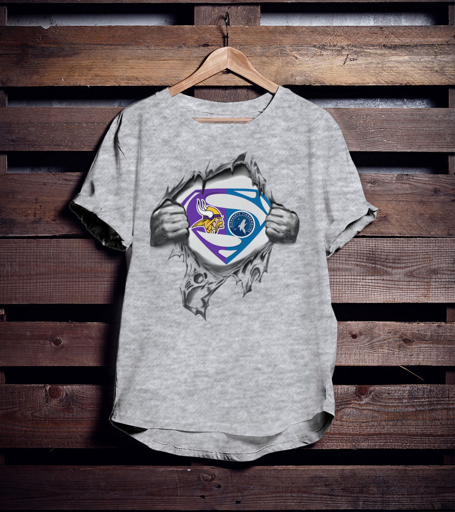 Vikings Minnesota Timberwolves Superman Logo Crossover T-Shirt