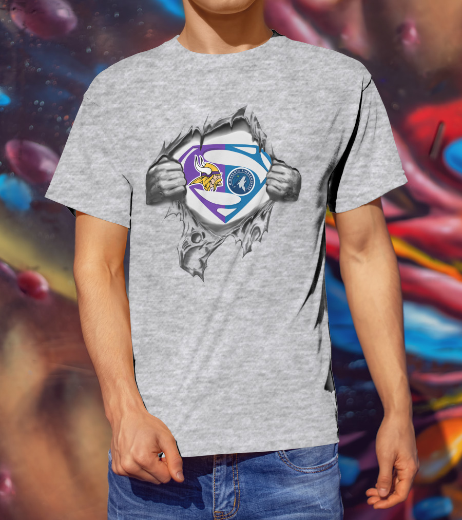 Vikings Minnesota Timberwolves Superman Logo Crossover T-Shirt