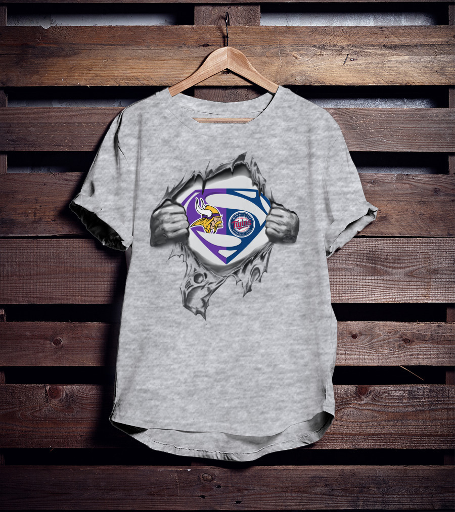 Minnesota Vikings Twins Superman Logo Fusion T-Shirt