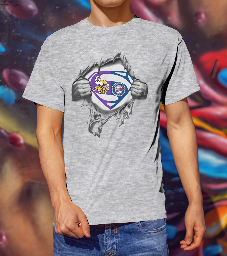 Minnesota Vikings Twins Superman Logo Fusion T-Shirt
