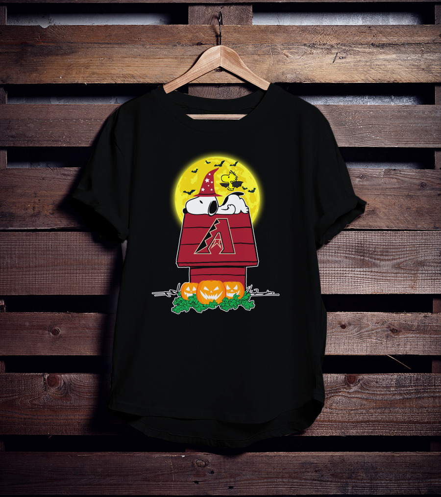Arizona Diamondbacks Snoopy Halloween Full Moon Pumpkins T-Shirt