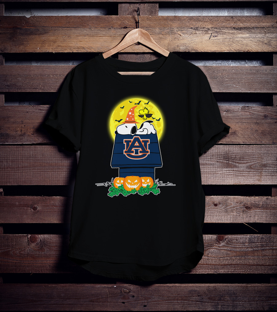 Auburn Tigers Snoopy Halloween Peanuts Pumpkin Moon Woodstock T-Shirt