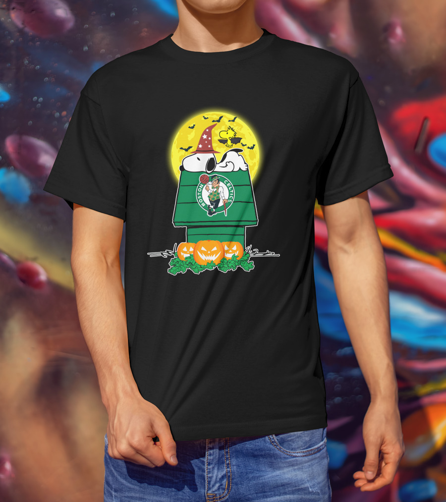 Snoopy Boston Celtics Halloween Moon Pumpkins T-Shirt