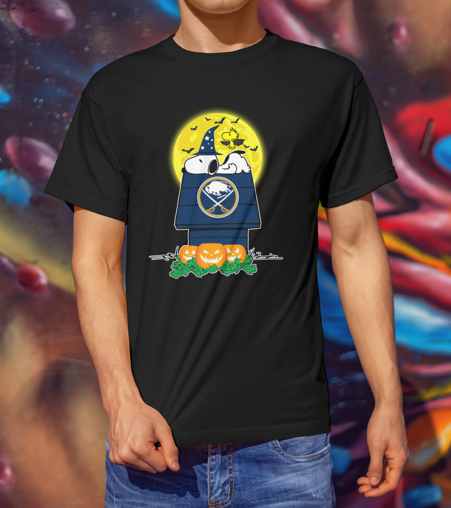 Buffalo Sabres Snoopy Halloween Moon Pumpkins Woodstock T-Shirt
